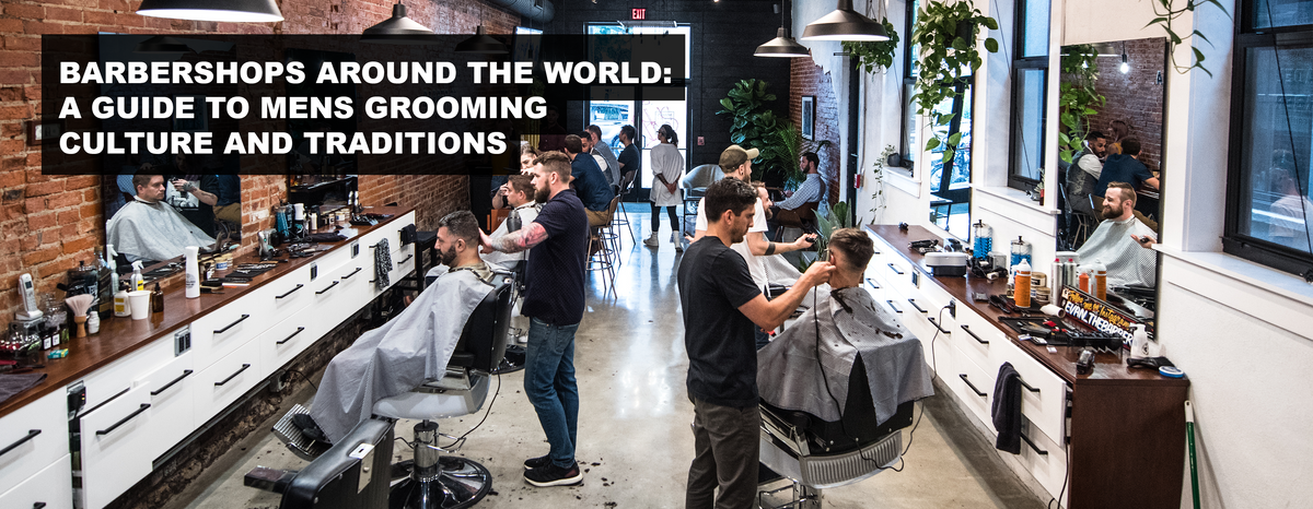 Busy modern barbershop with barbers cutting mens hair and trimming beards showing the barbershop as a social space and cultural hub for mens grooming traditions around the world