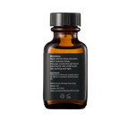 Hemlock Unscented Beard Oil amber glass bottle, back label with directions and ingredient list