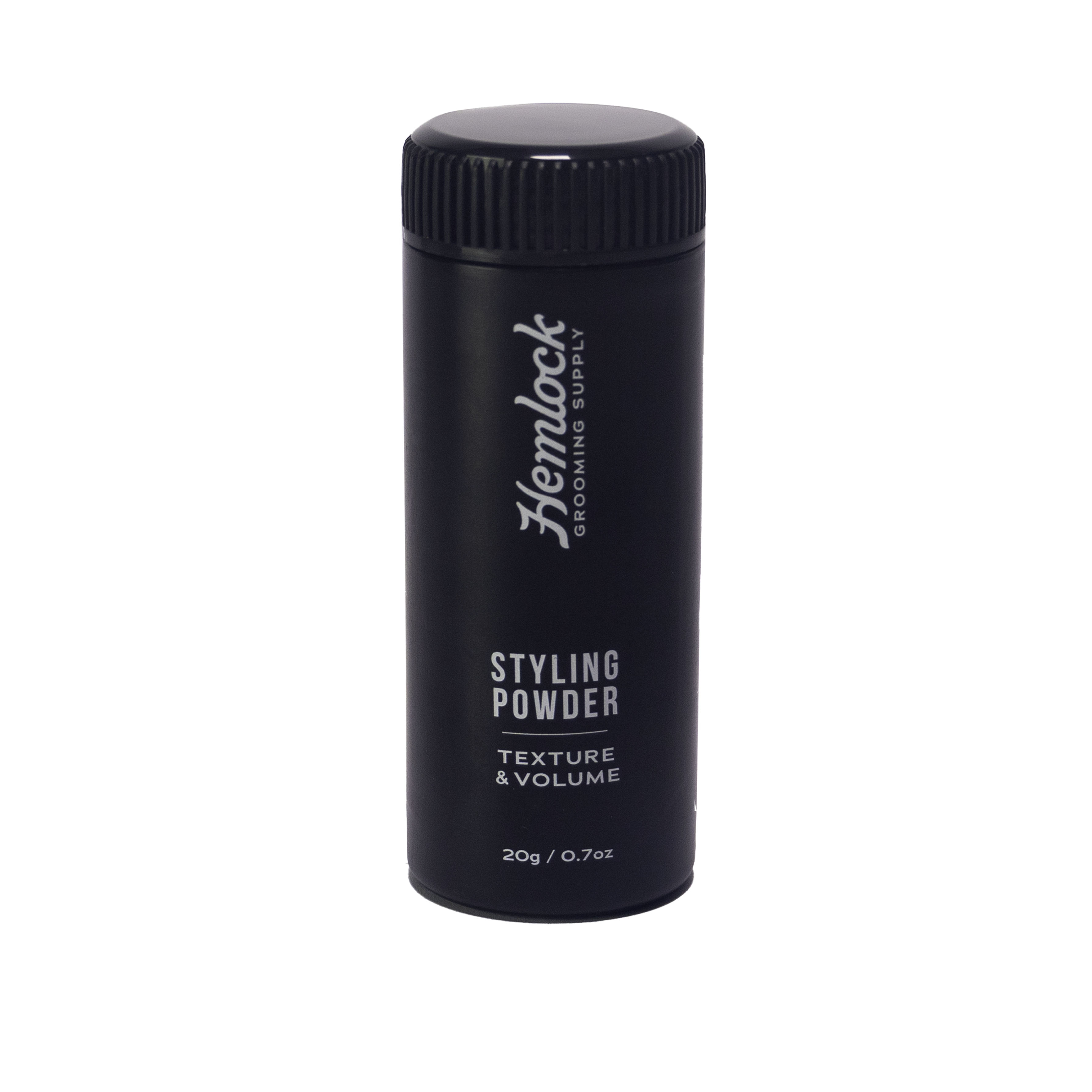 Hemlock Texture Powder hair styling powder box and bottle for volume, texture, and dry matte hold