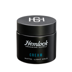 Hemlock Hair Cream 2 oz matte light-hold styling cream jar, front label with HG logo lid