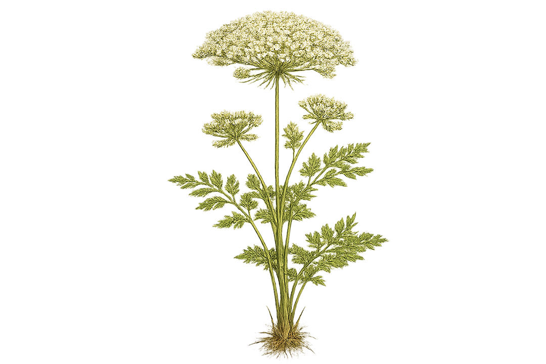 Illustration of a plant with white flowers on a white background