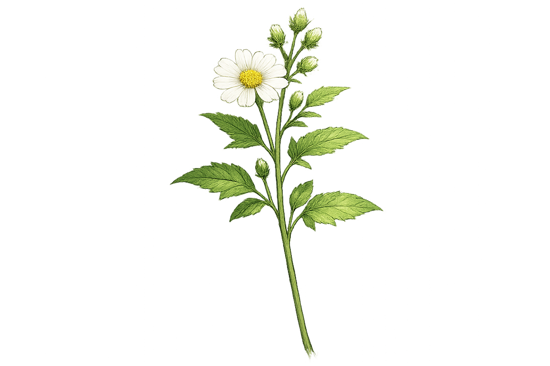 Illustration of a plant with a white flower on a white background
