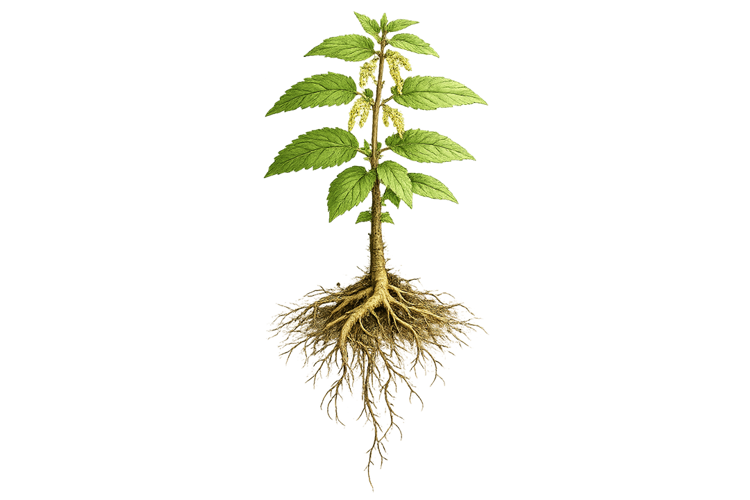 Illustration of a plant with roots on a white background